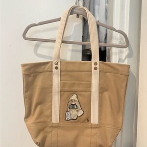 Teddy Bear Embroidered Tan Tote Bag Ralph Lauren